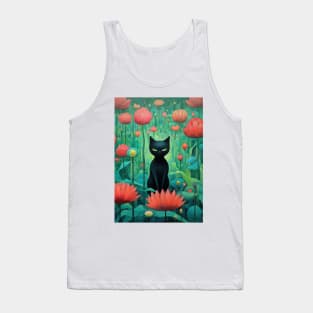 Black Cat Among Flowers Tank Top